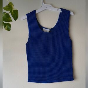 Y2K Blue Popcorn Shirt Patchington Textured Sleeveless Blouse Stretch Small